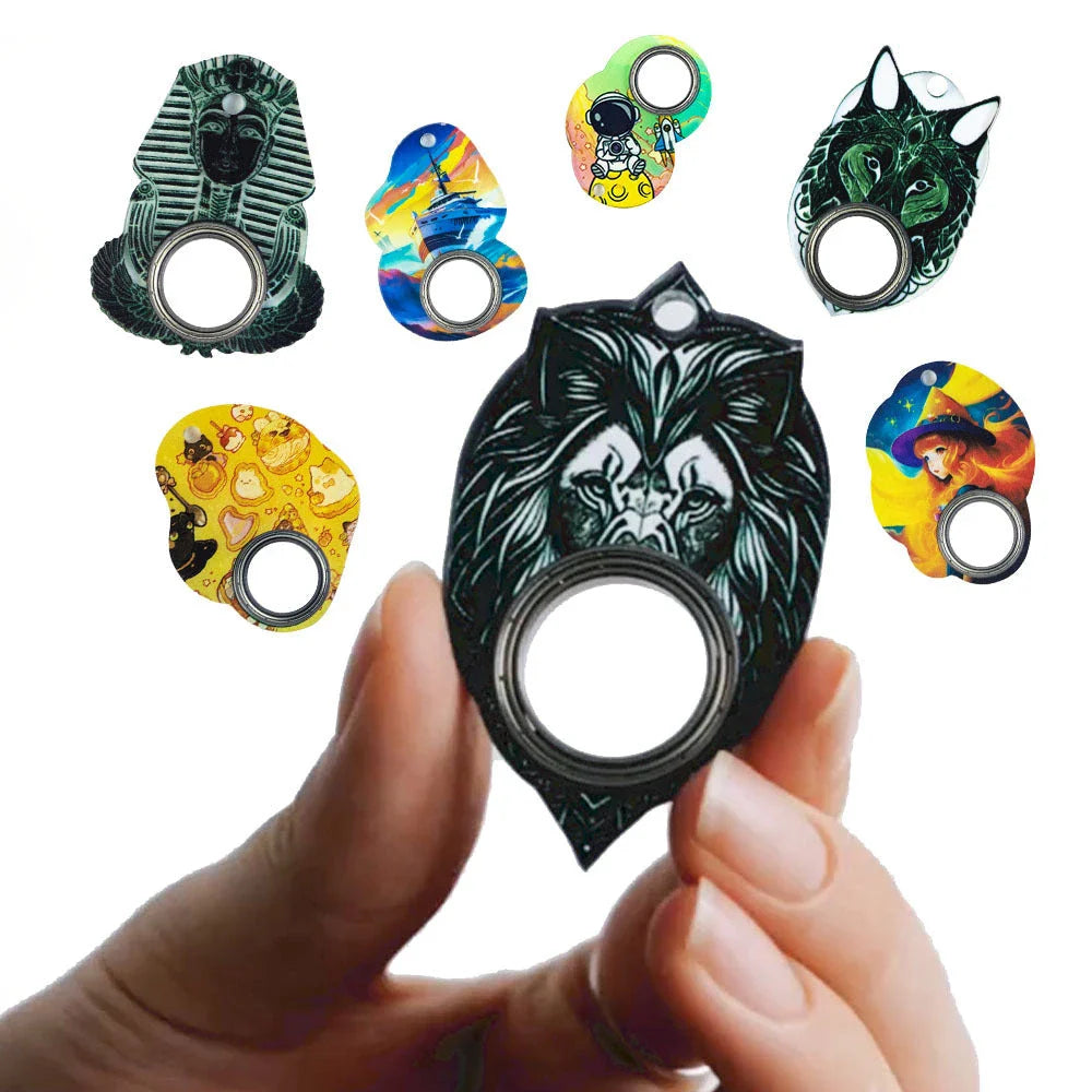 Customizable fidget spinner toy with keychain, available in various designs for stress relief and focus
