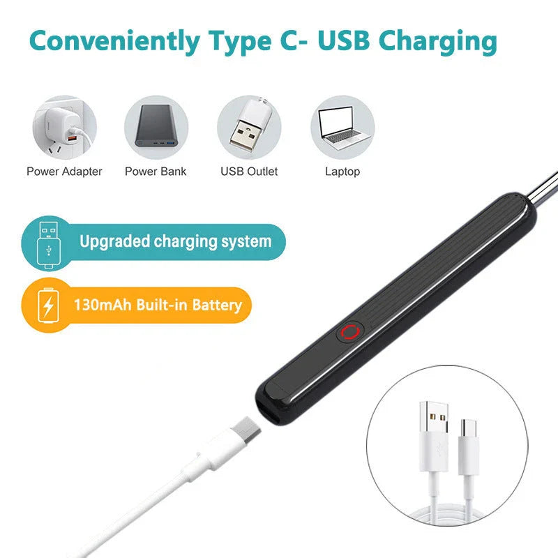 Wireless otoscope with 360-degree HD camera and LED light for safe and effective earwax removal