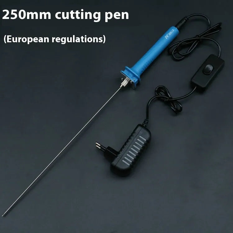 Blue plastic-handled electric heating cutter pen for cutting foam and pearl cotton.