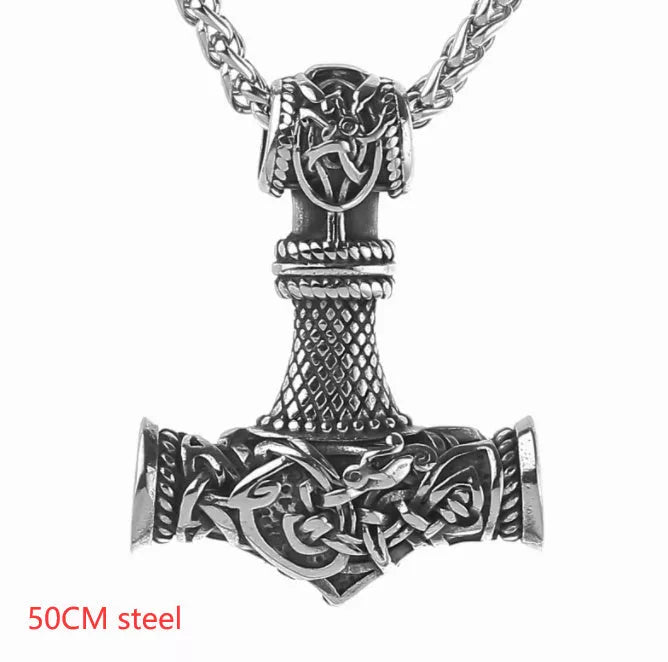 Nordic Vikings Hammer Rune Pendant Necklace for men in stainless steel and titanium steel