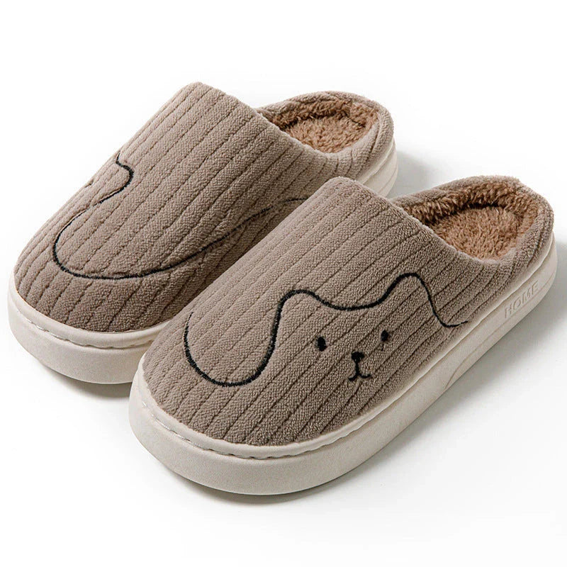 Cozy cat-themed indoor slippers with plush upper, rubber non-slip sole, and vibrant color options