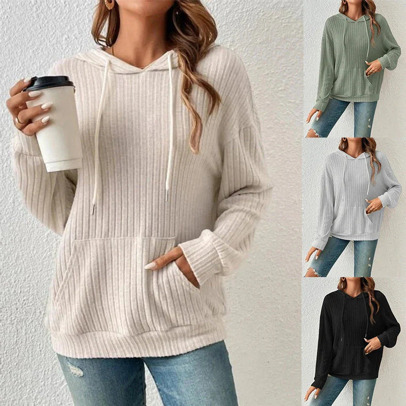 Cozy drawstring hoodie with pockets in various colors, including apricot, green, black, and gray