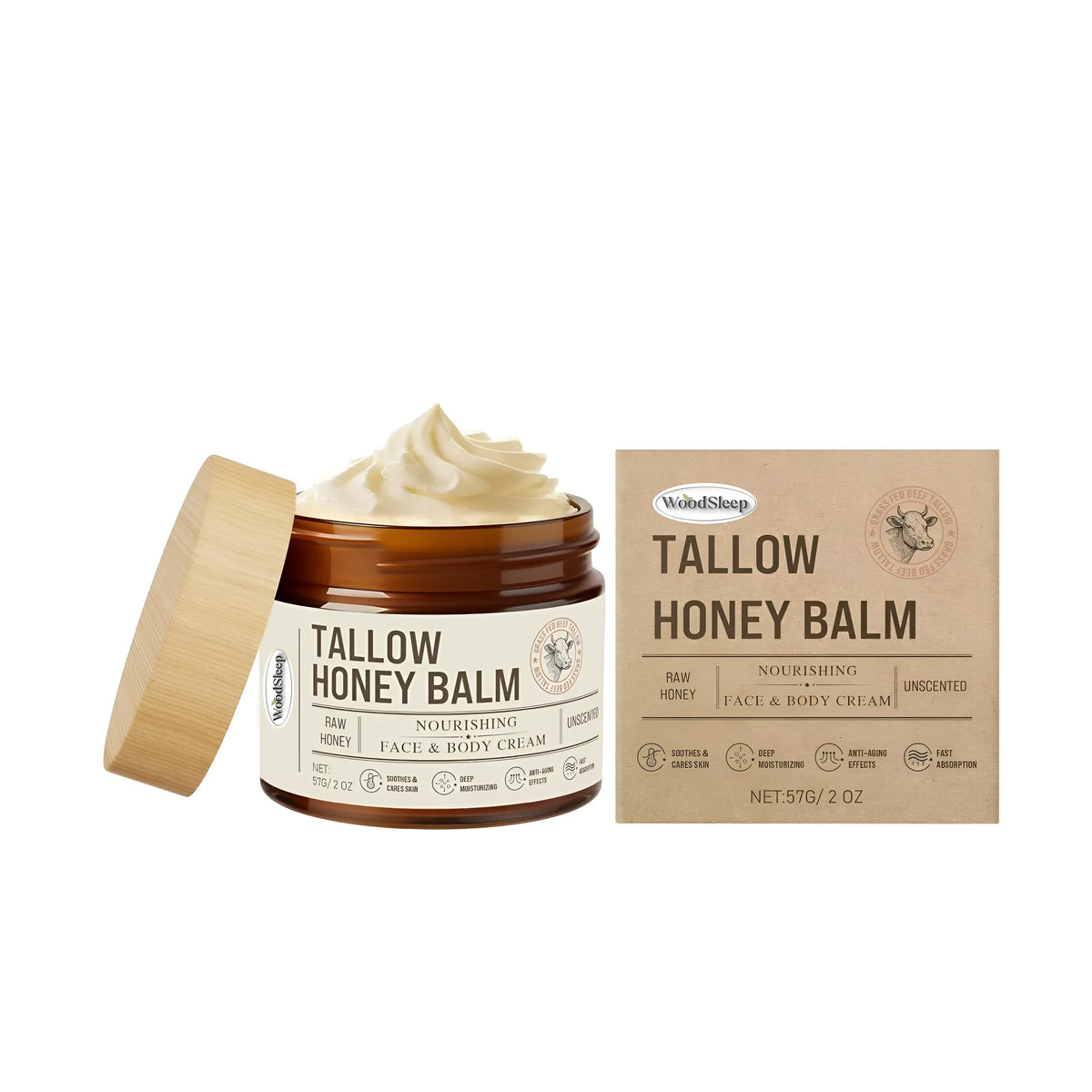 A single 57g glass jar of Natural Butter Skin Care Cream