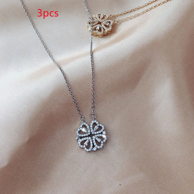Elegant four-leaf clover necklace with magnetic and detachable design for versatile styling