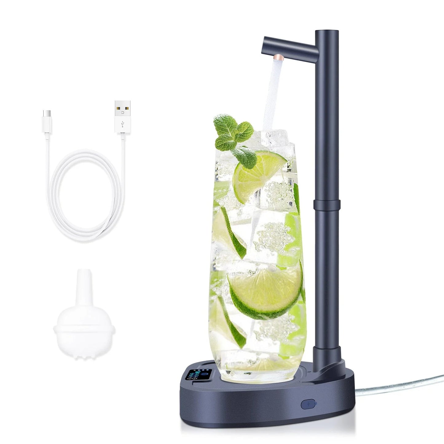 Rechargeable automatic water bottle dispenser with adjustable flow levels and extended pipe for versatile hydration