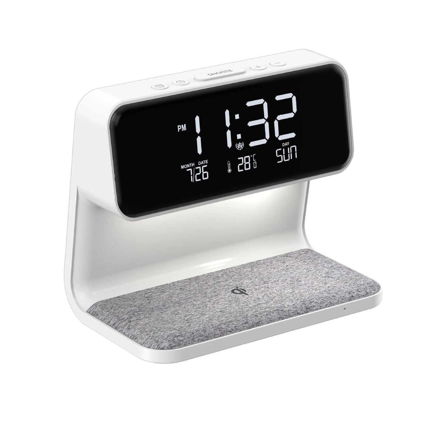 Versatile 3-in-1 bedside lamp with wireless charger, alarm clock, and adjustable LED lighting