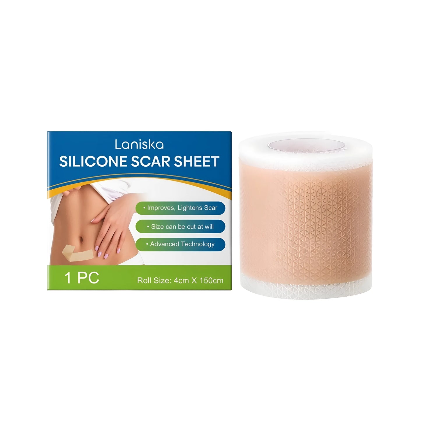 A roll of transparent silicone scar sheet patch for scar reduction.
