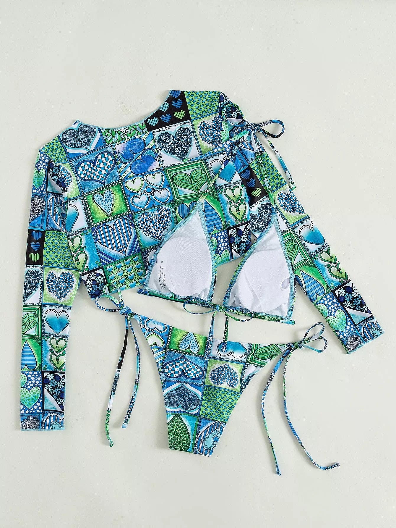 Ladies blue polyester bikini swimwear with top and pants, sizes S to XL