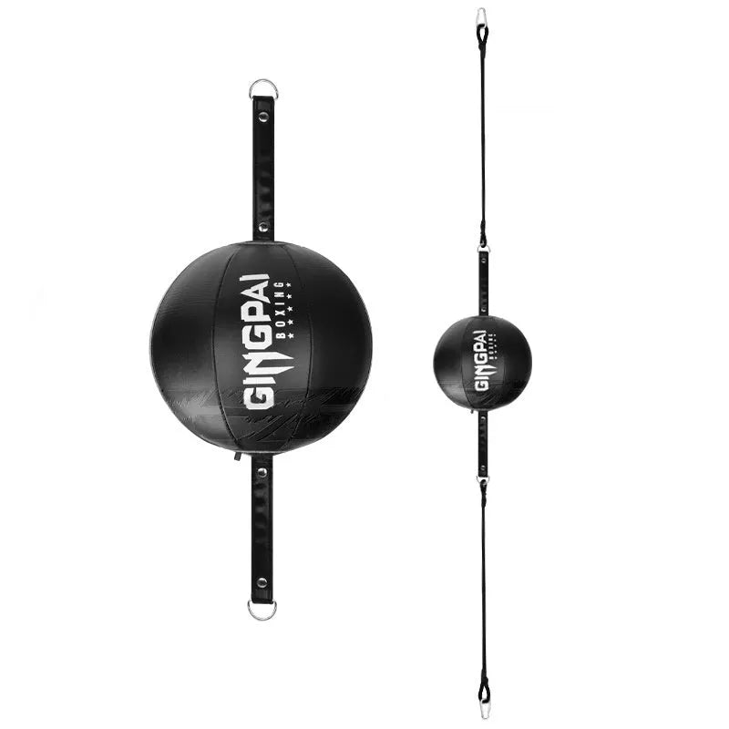 Black hanging speed ball for boxing reaction training with adjustable height mechanism