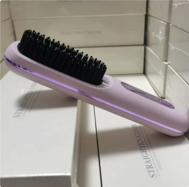 Wireless Hair Straightener Brush with fast heating, portable design, and USB charging