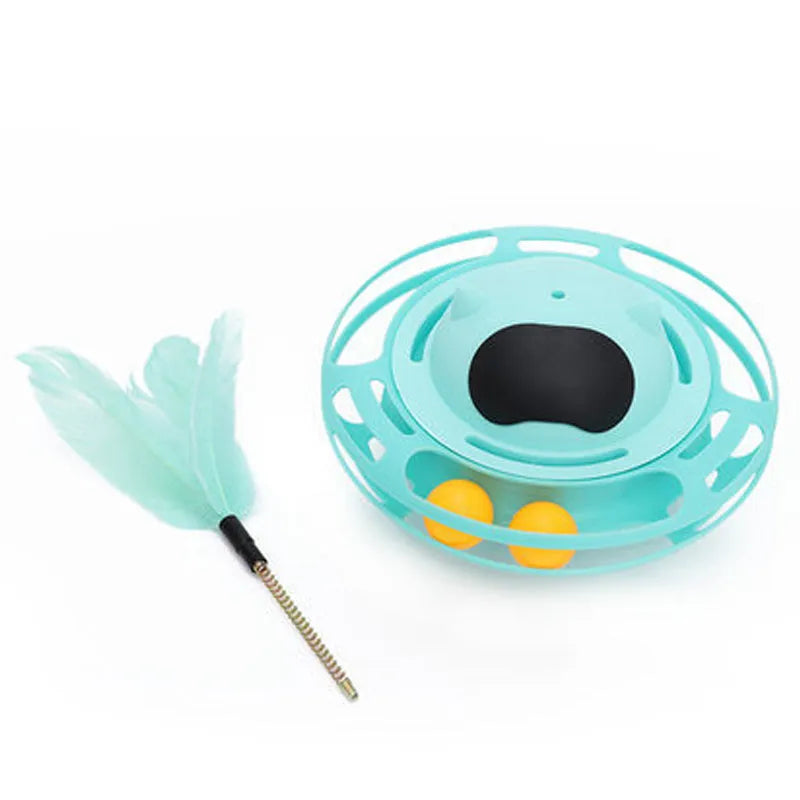 Pink cat tumbler turntable toy for self-play, measuring 17cm by 10cm.