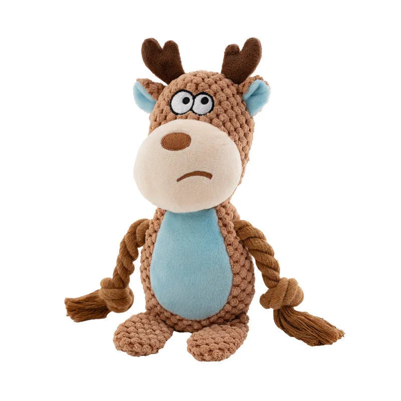Plush dog rope toy in animal design for interactive tug-of-war play