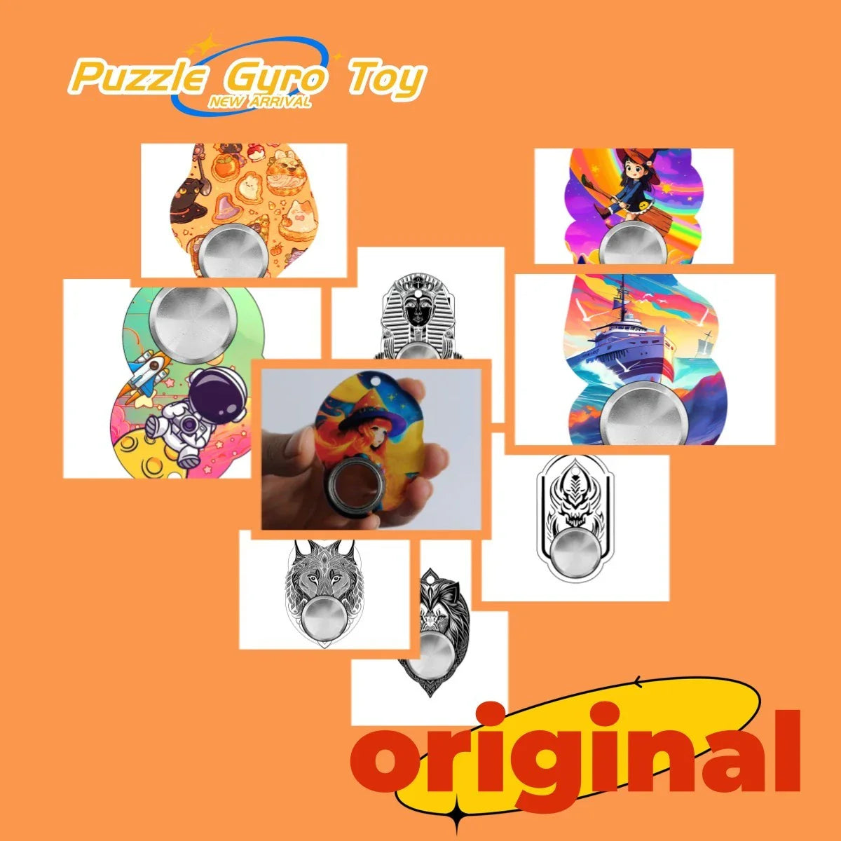Customizable fidget spinner toy with keychain, available in various designs for stress relief and focus