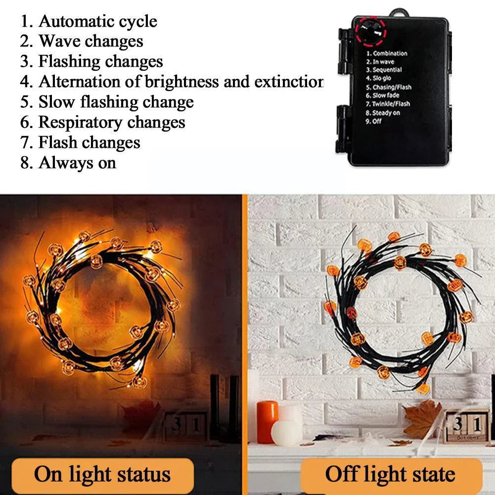 Halloween Willow Vine String Lights with Spooky Bats and Pumpkins for Indoor and Outdoor Decoration