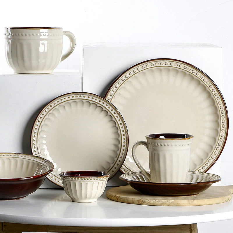 Elegant 6-piece ceramic western dinner plate set for steak, pasta, and more