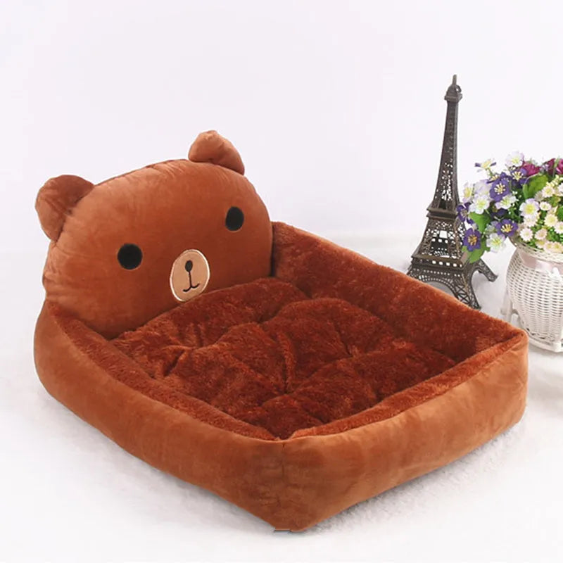 Cartoon-style soft pet bed sofa for small dogs and cats with a washable cover