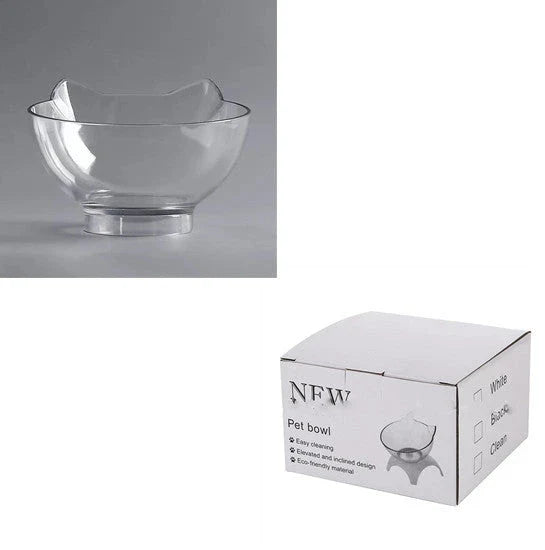 Elevated tilted double pet bowl with transparent design and adjustable stand