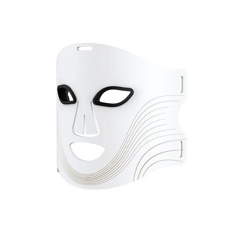 Black LED photon light therapy facial mask for at-home skin treatment on wrinkles and acne.