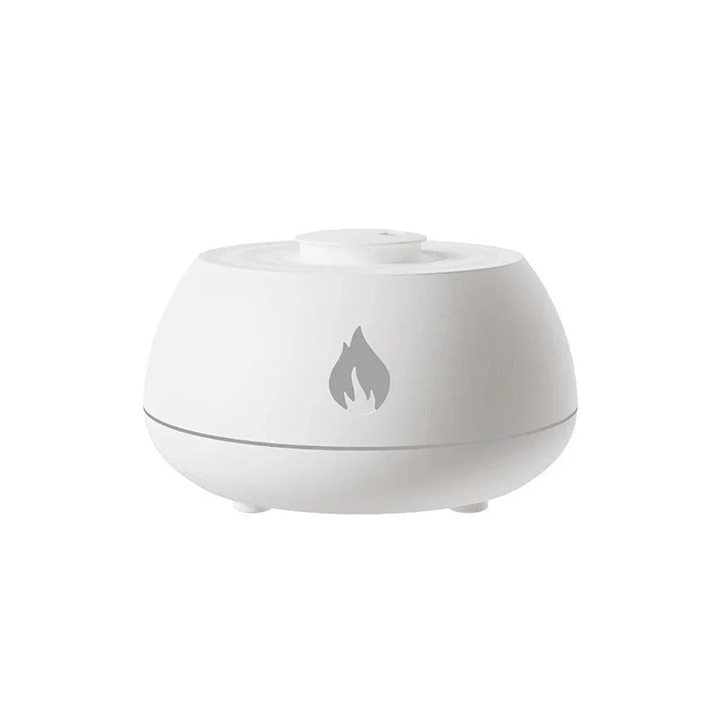 Aromatherapy diffuser with realistic flame-like lighting, color-changing mood lights, and essential oil diffusion capabilities