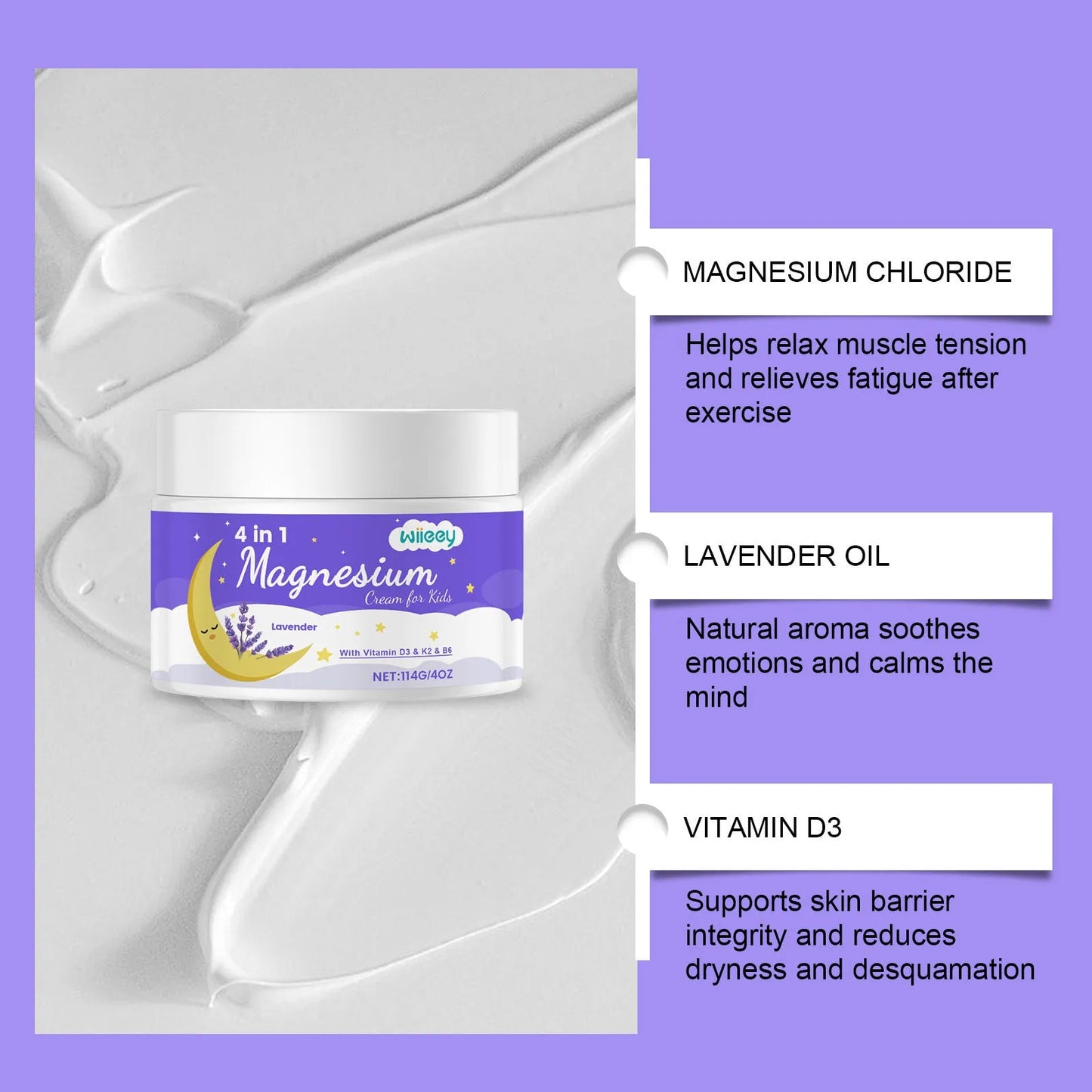 114g jar of 4-in-1 magnesium cream for kids with magnesium chloride and vitamins