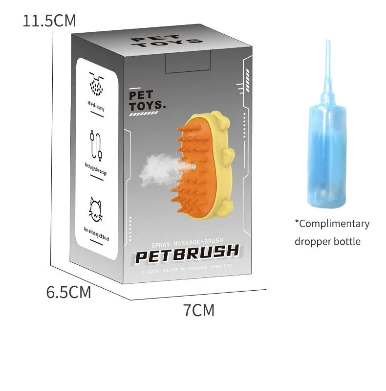 Yellow electric pet grooming brush with silicone bristles for massage and cleaning