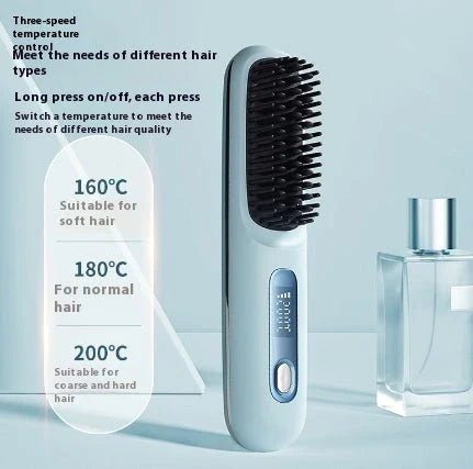 Wireless Hair Straightener Brush with fast heating, portable design, and USB charging