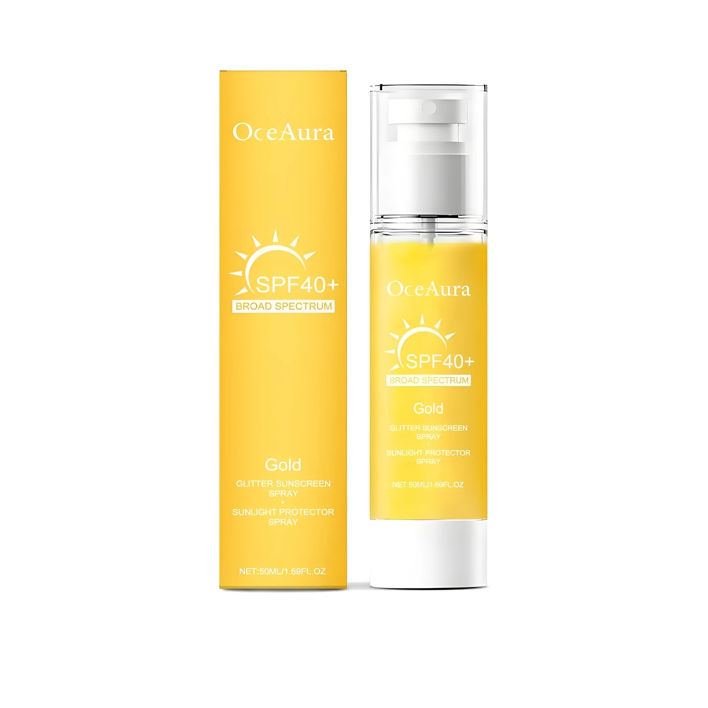 50ml shiny sunscreen spray bottle with reflective finish and sun protection properties