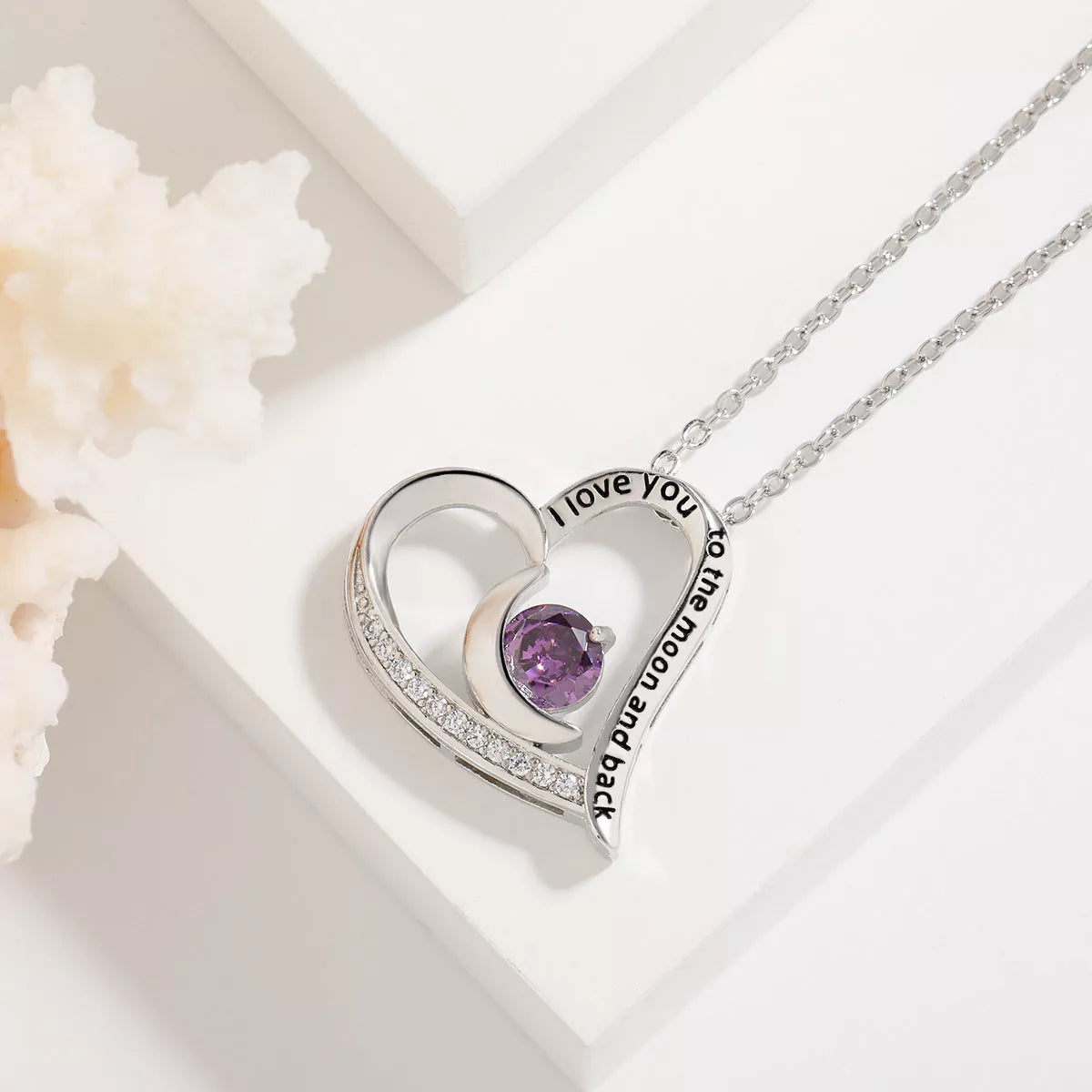 Heart-shaped love necklace with rhinestones and letters, available in multiple colors