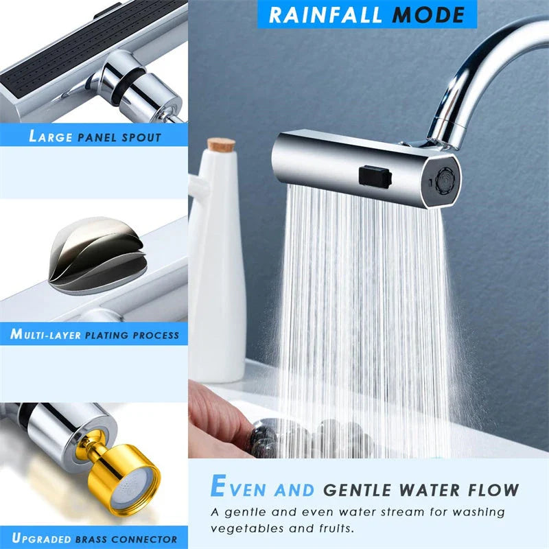 Versatile kitchen faucet with adjustable water flow modes, high-arc design, and pull-down sprayer for efficient cleaning and rinsing