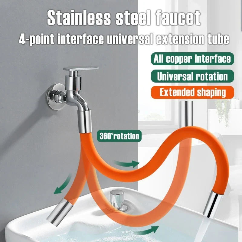 Adjustable bathroom faucet extender with 360-degree rotation for extended reach and flexible positioning