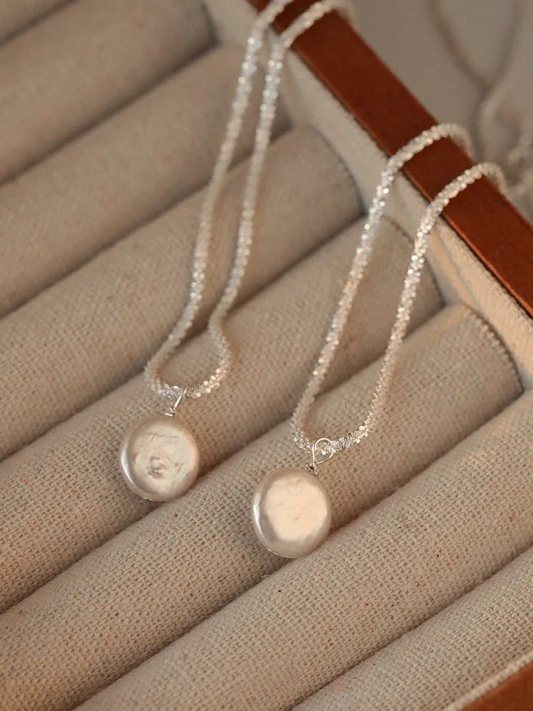 Elegant 925 Sterling Silver Necklace featuring lustrous Baroque Pearls in a sophisticated starry sky chain design