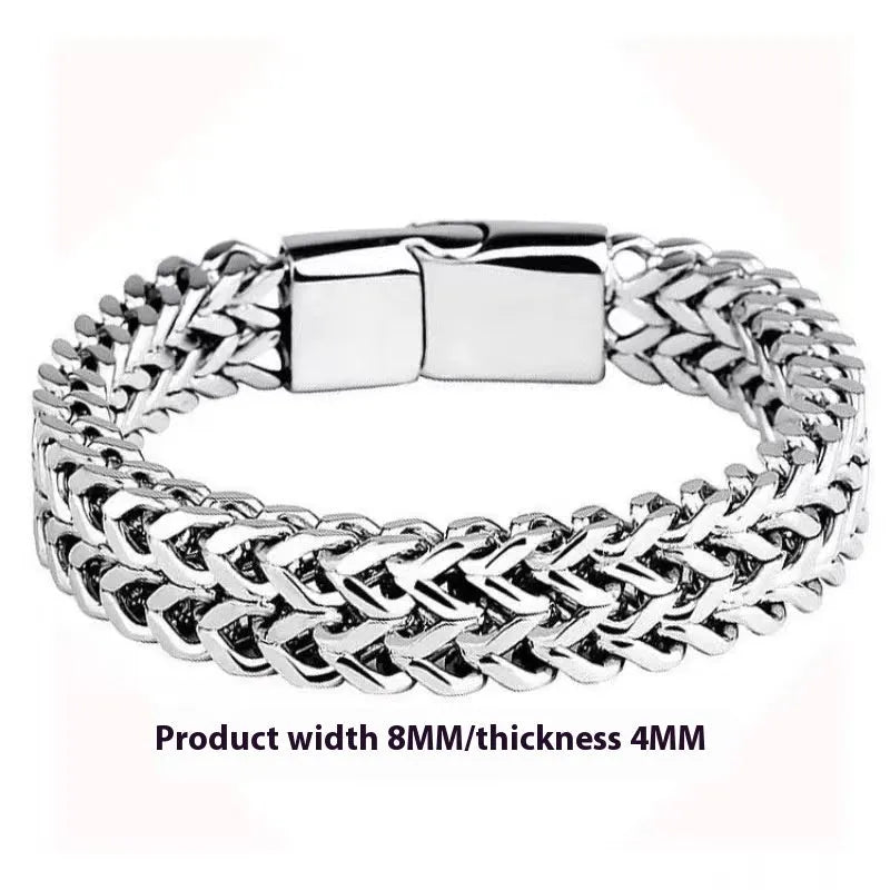 Geometric titanium steel men's bracelet for hip hop style in silver finish