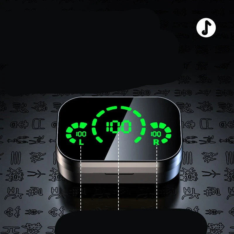 Premium wireless Bluetooth earbuds with smart digital display, noise-cancelling microphone, and graphene composite diaphragm for superior sound quality
