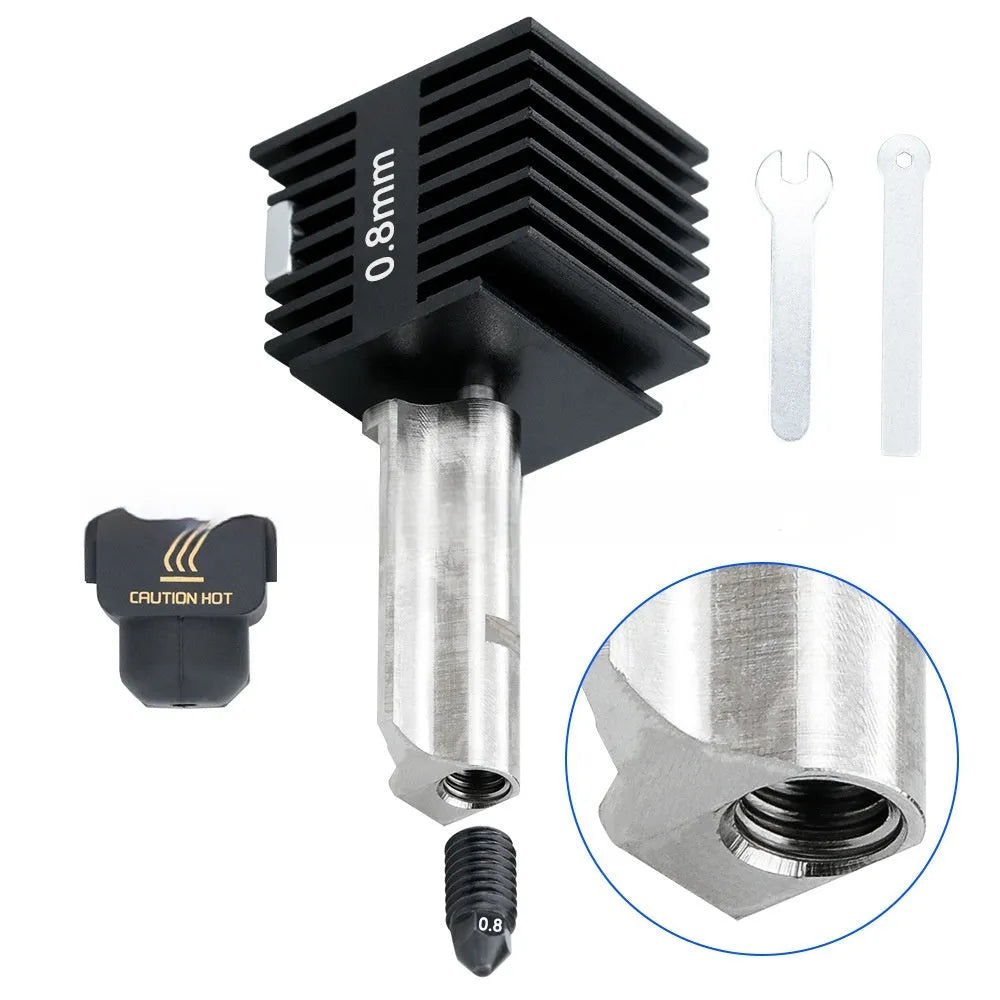 Hardened steel hot end nozzle assembly with black silicone sleeve for Bambu Lab A1 Mini 3D printer