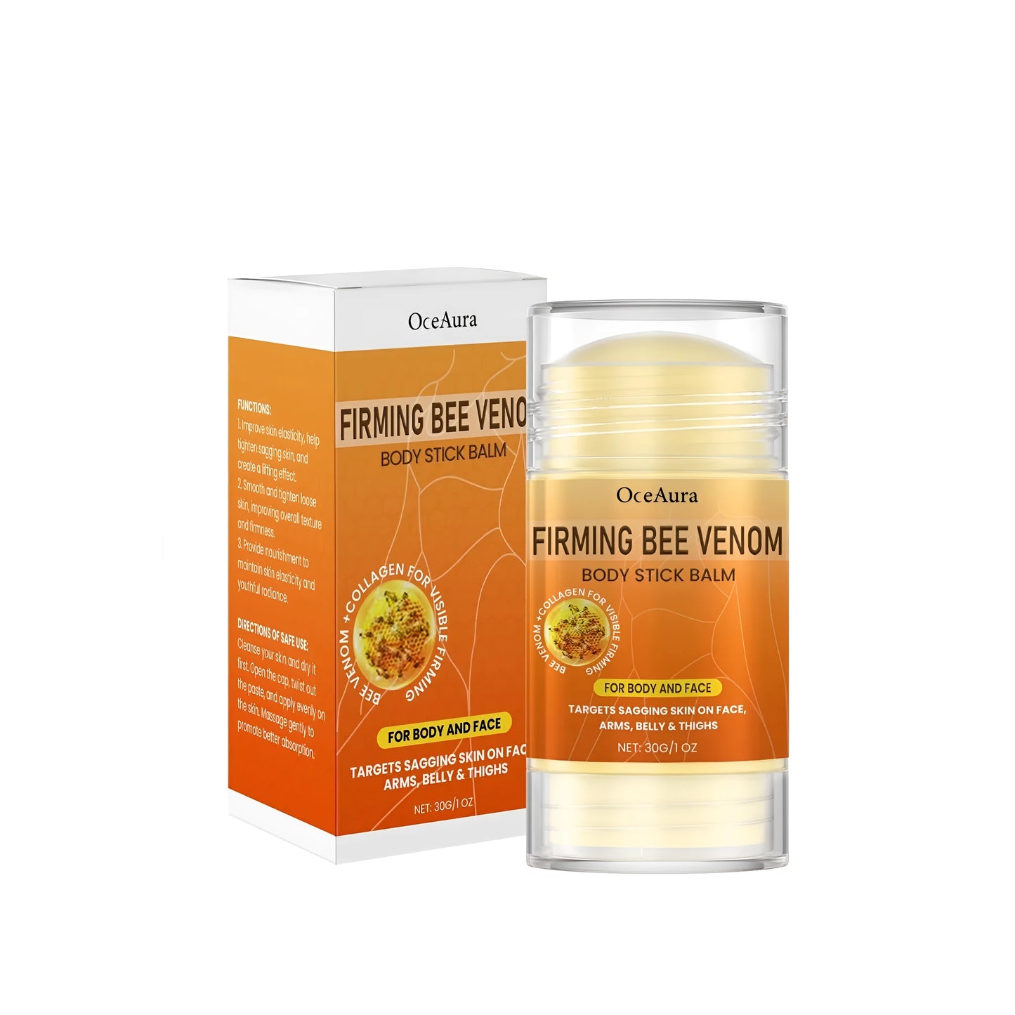 30g twist-up nourishing moisturising stick with vitamin E and collagen.