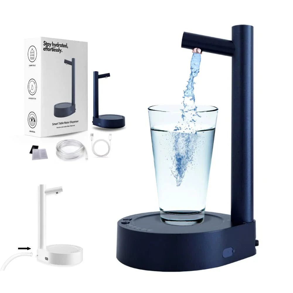 Rechargeable electric water dispenser with sleek white or blue design, perfect for any room or office setting