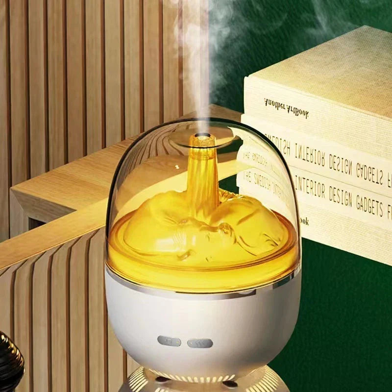 Ultrasonic aromatherapy humidifier with color-changing LED lights, compact and sleek design for home or office use