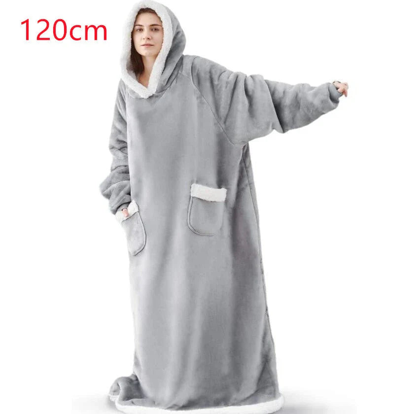 Cozy TV Blanket Hoodie in a variety of colors, featuring a plush polyester design with a front pocket and adjustable drawstring hood