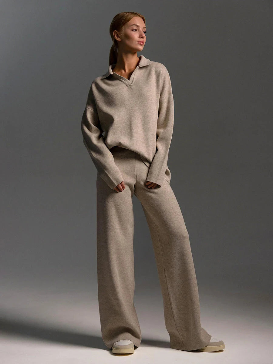 Women's stylish and comfortable cotton two-piece sweater set for fall and winter