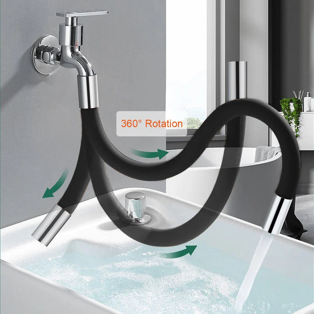 Adjustable bathroom faucet extender with 360-degree rotation for extended reach and flexible positioning
