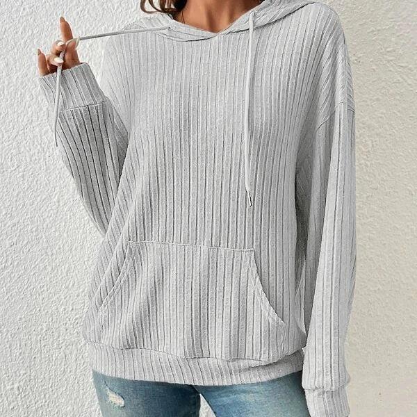 Cozy drawstring hoodie with pockets in various colors, including apricot, green, black, and gray