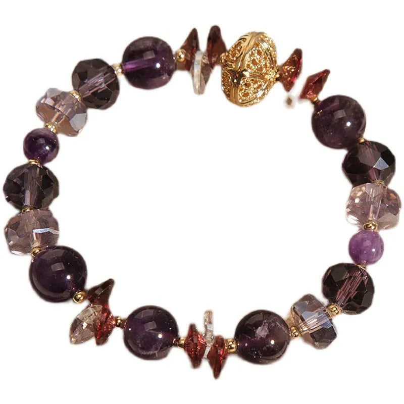 Purple crystal bracelet with wind chime pumpkin lucky beads and rhinestone details for women