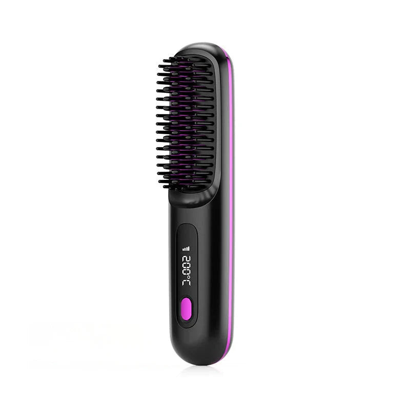 Wireless Hair Straightener Brush with fast heating, portable design, and USB charging
