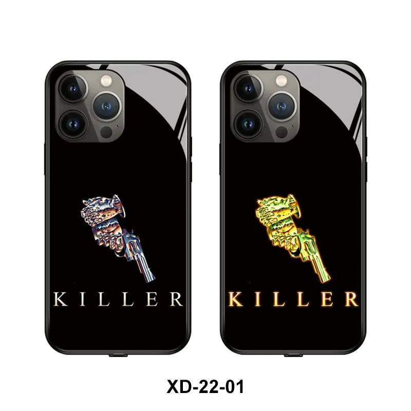 Luminous patterned TPU and tempered glass protective case for iPhone models.