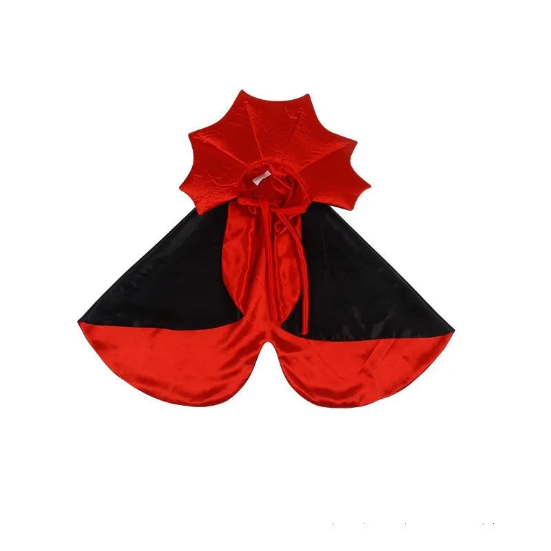Black and red Halloween costume clothing for cats and dogs on a pet mannequin