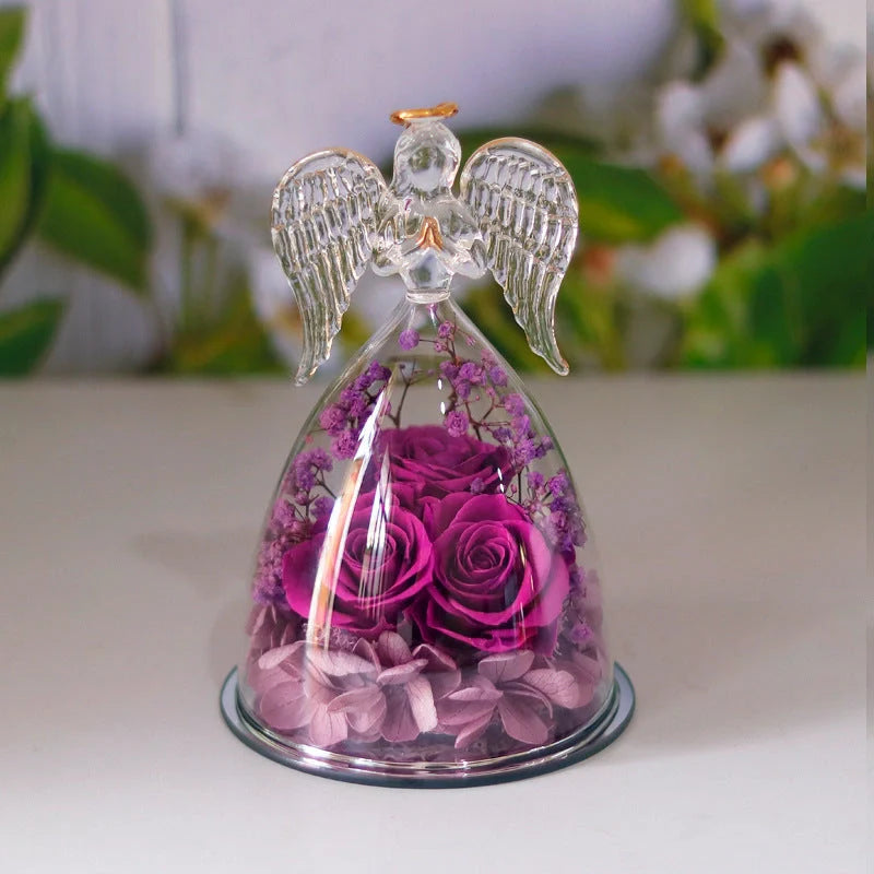 Angel Glass Cover Eternal Flower Gift Box with dried rose inside
