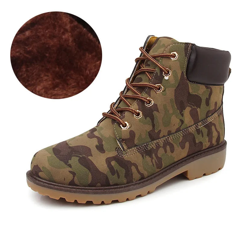 Men's pink high-top Martin boots with velvet lining and flat bottom design
