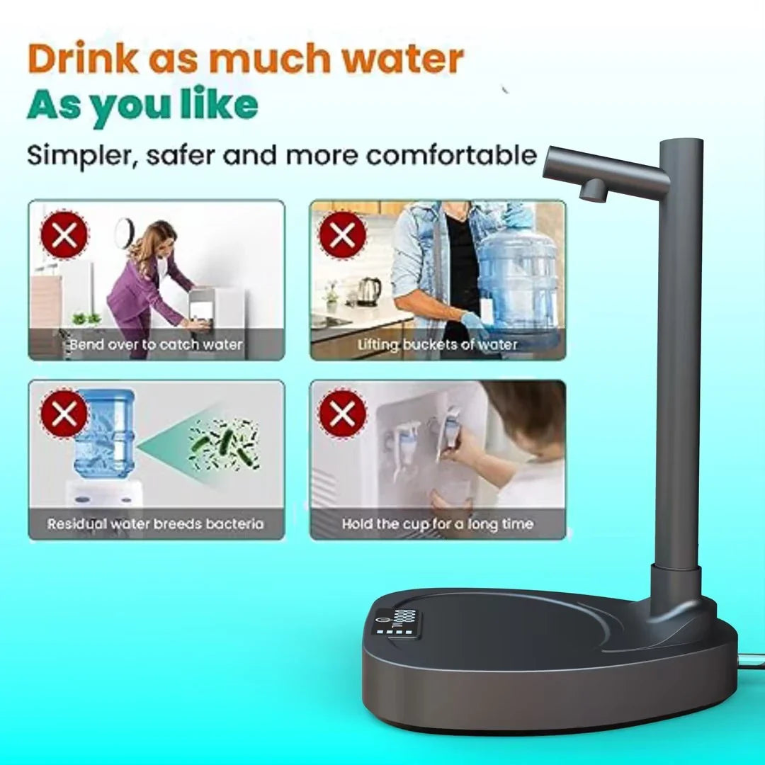 Rechargeable automatic water bottle dispenser with adjustable flow levels and extended pipe for versatile hydration