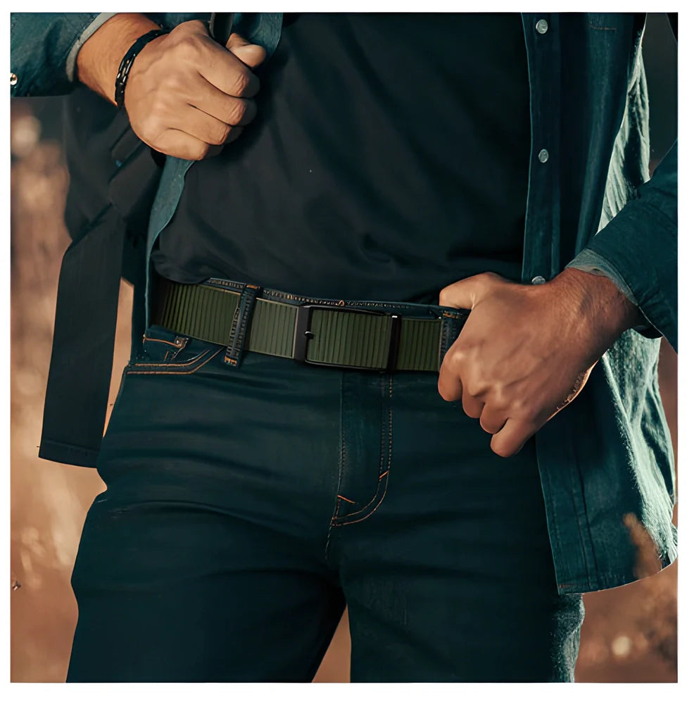 Durable Automatic Buckle 1200D Canvas Cowboy Belt - Premium Men's Accessory with Adjustable Fit and Elegant Design