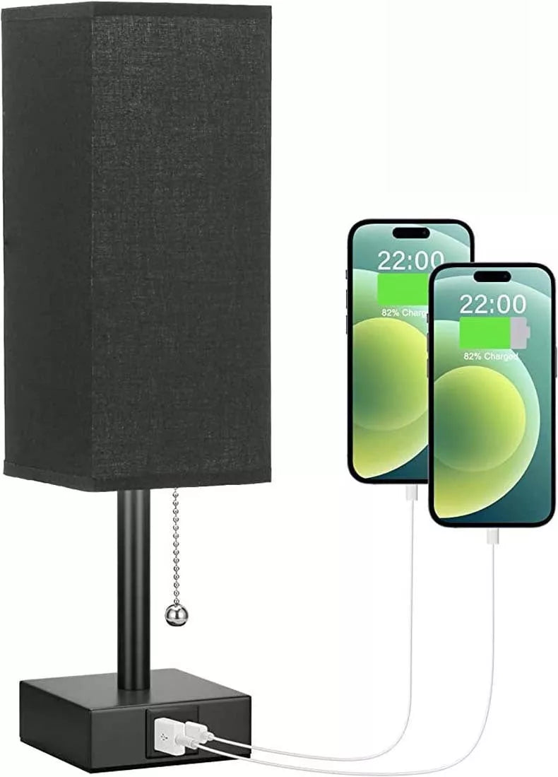 Adjustable brightness bedside lamp with USB charging ports in various colors